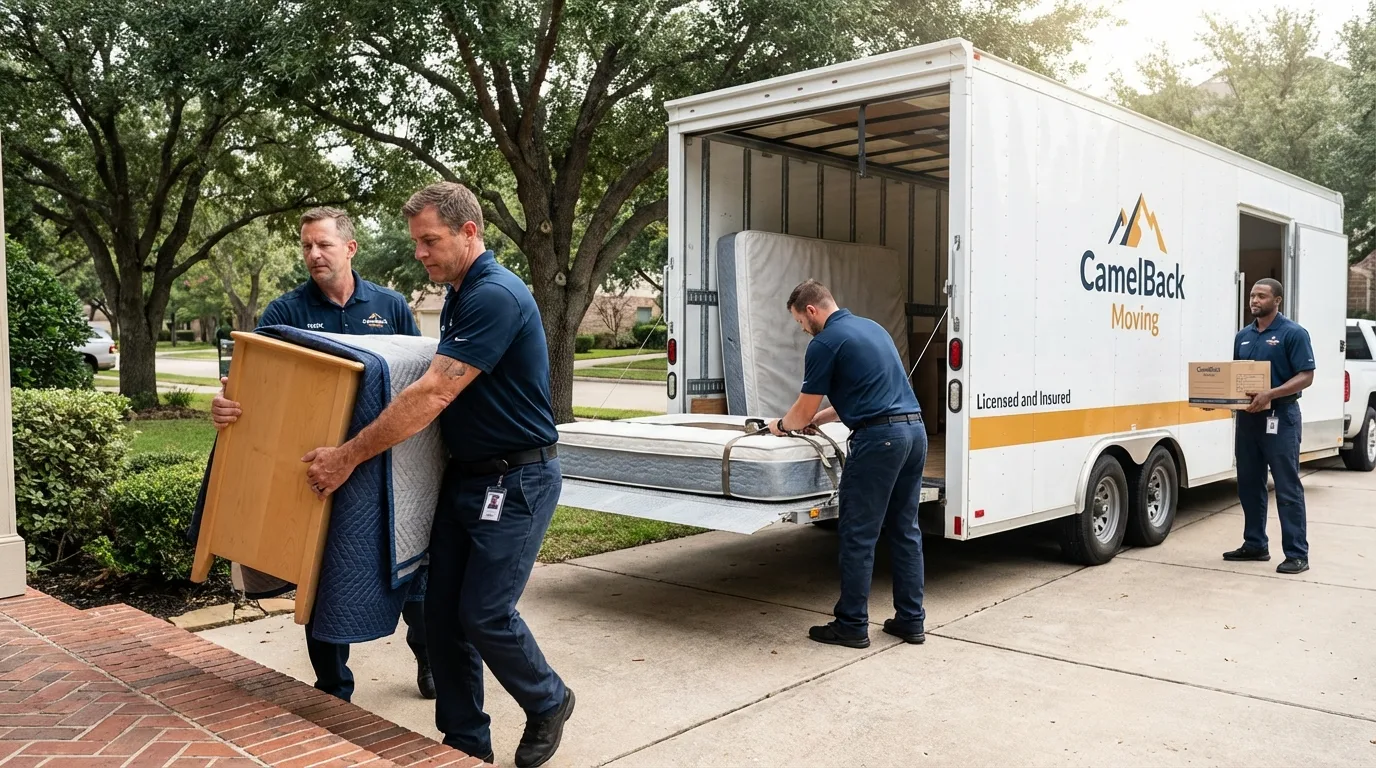 Crew loading residential truck for cross-state move from Huntingburg, IN