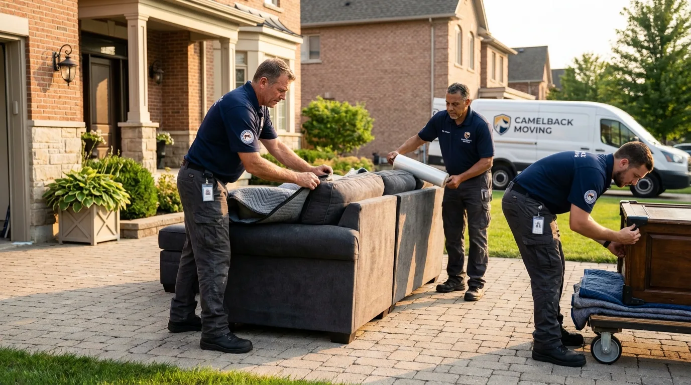 Large estate moving crew wrapping furniture in Huntingburg, IN