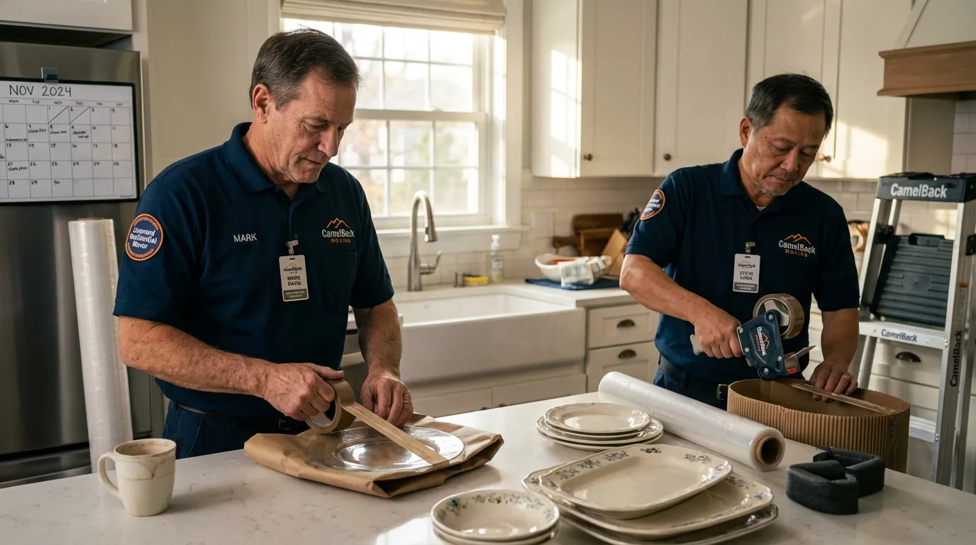 Professional crew packing kitchen dishware in Huntingburg, IN